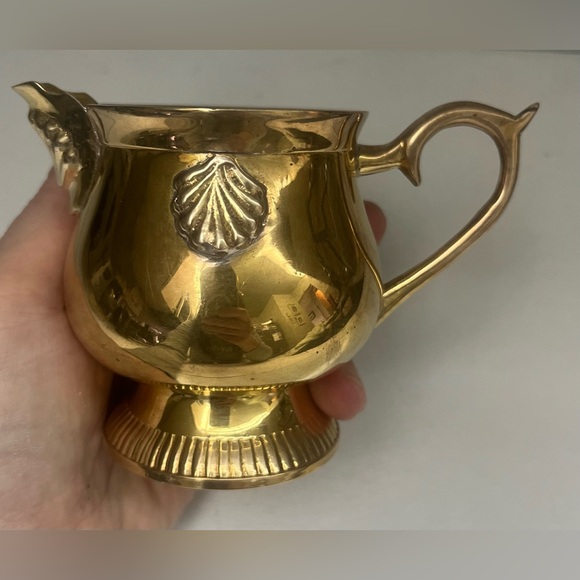 Vintage Brass  Pitcher with Embossed Clam Shell - Picture 3 of 8